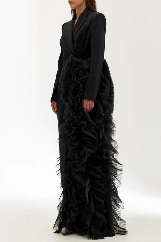 Dataya Mesh Patchwork Coat - Black