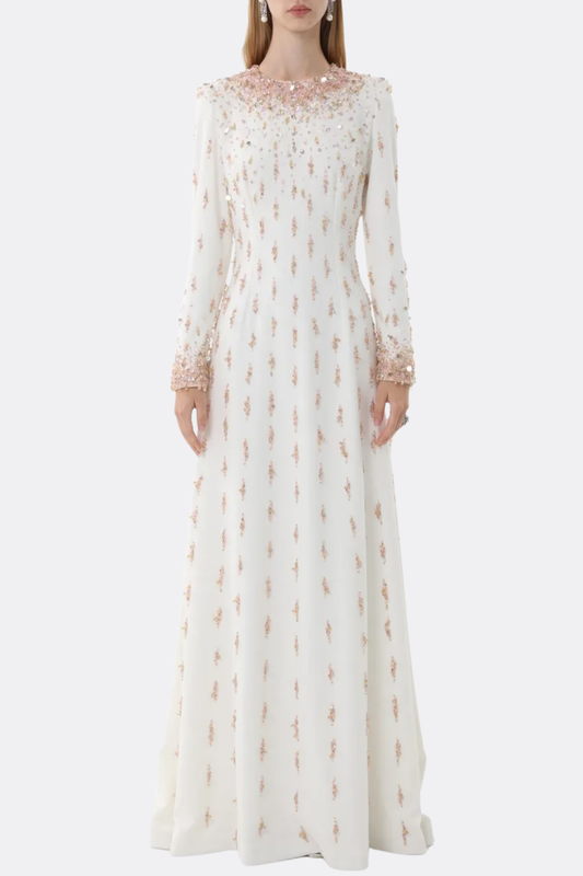 Daway Crystal Bead Embellished Maxi Dress - White