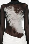 Deirdre Feather Mesh Bodysuit - Black