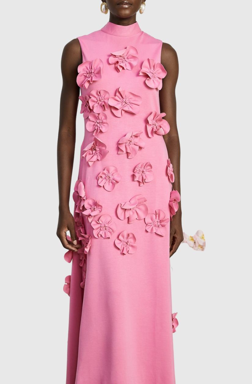 Dekeda Floral Appliqué Bow-tie Sleeveless Maxi Dress