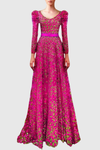 Desmo Floral Sequin Puff Sleeve Maxi Dress