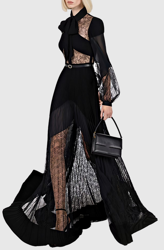 Dimaia Lace Pleated Maxi Dress