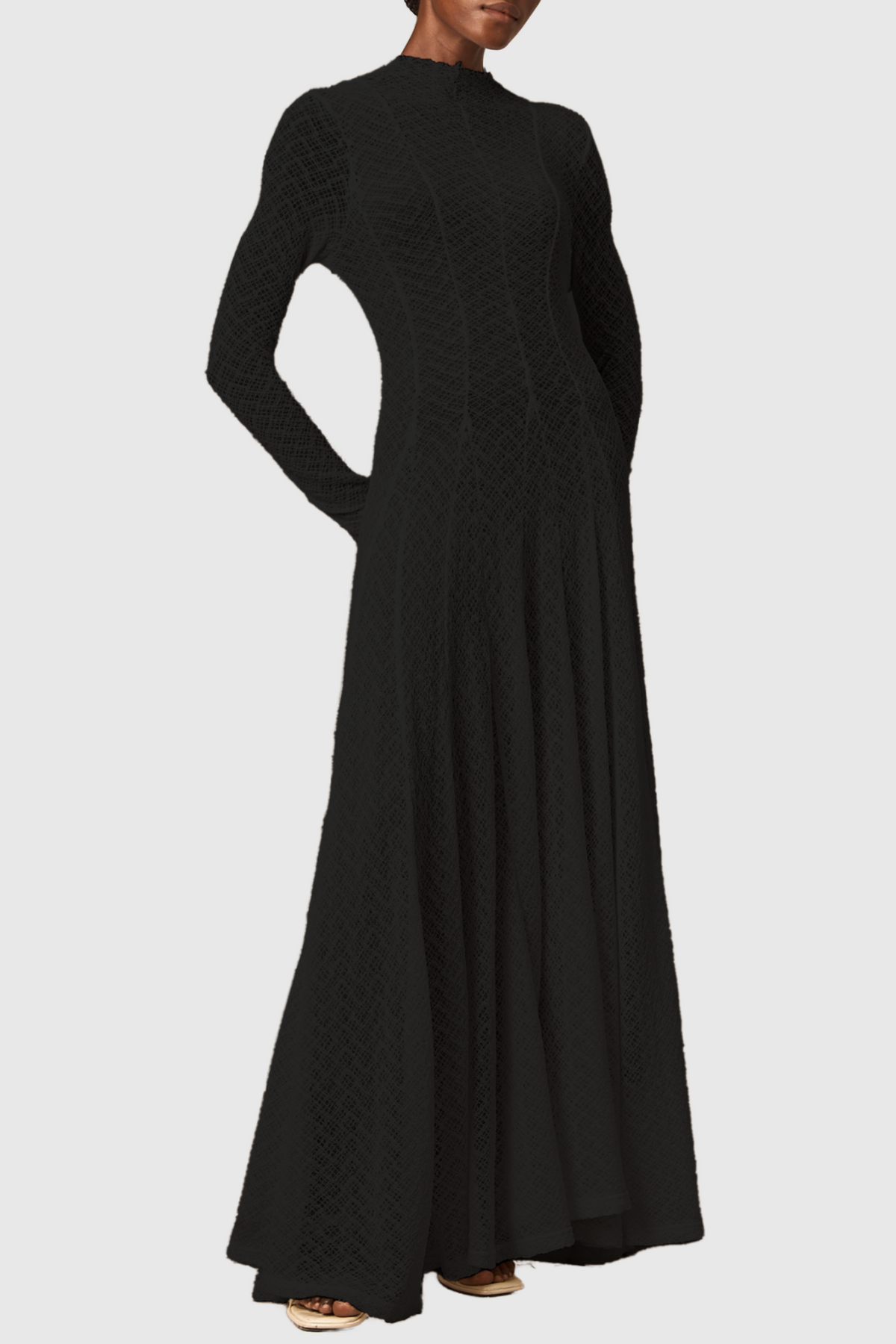 Dodiya Wavy-pattern Lace Maxi Dress - Black