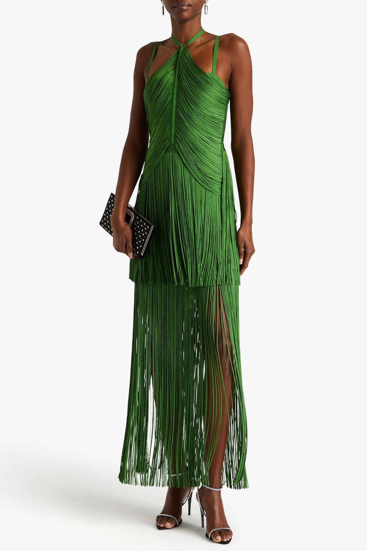 Doly Halter Fringed Maxi Bandage Dress - Green