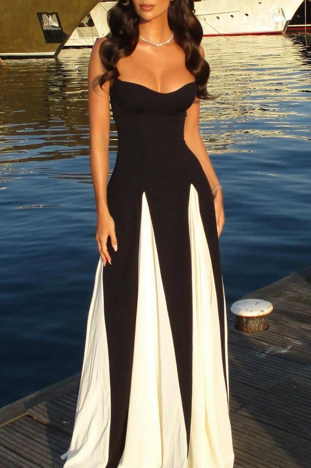 Dominic Paneled Tulle Slit Maxi Dress