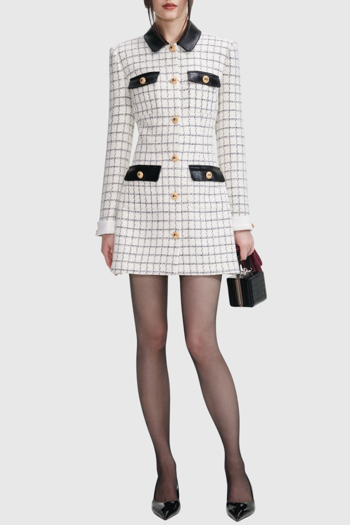 Dunja Faux-Leather-trimmed Tweed Mini Dress