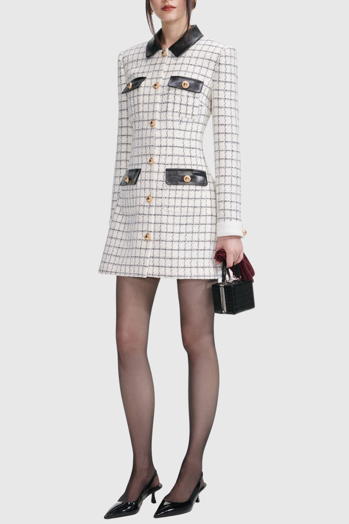 Dunja Faux-Leather-trimmed Tweed Mini Dress