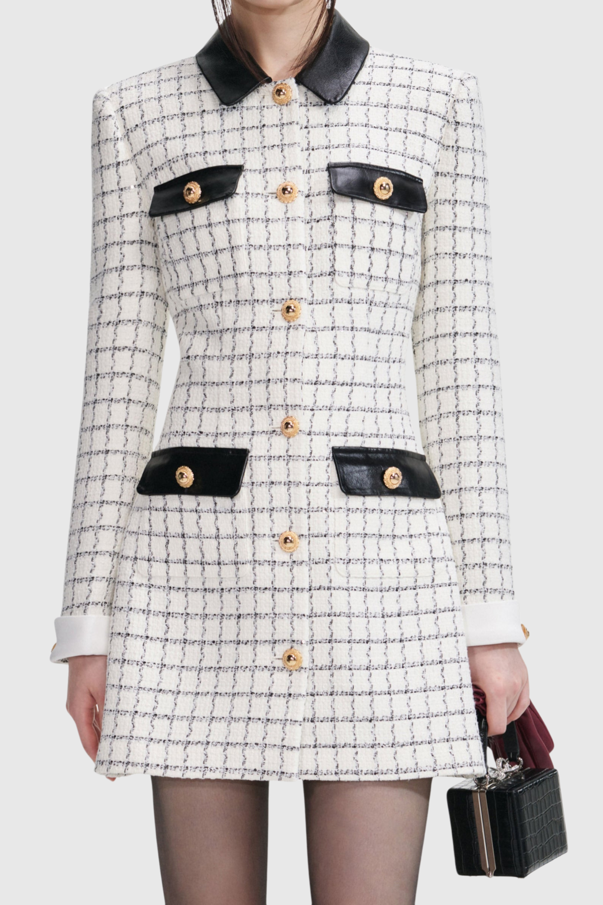 Dunja Faux-Leather-trimmed Tweed Mini Dress