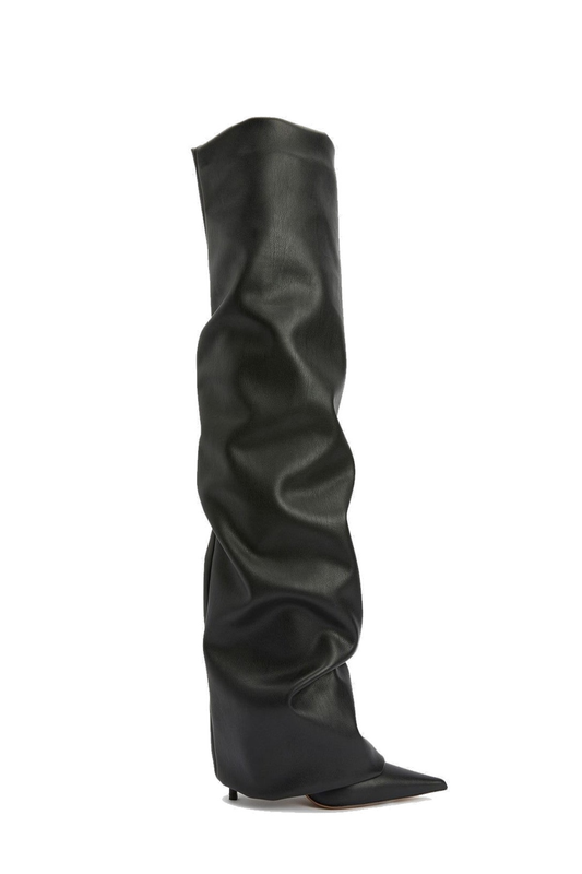 Dusya Ruched Leather Over The Knee Boots - Black