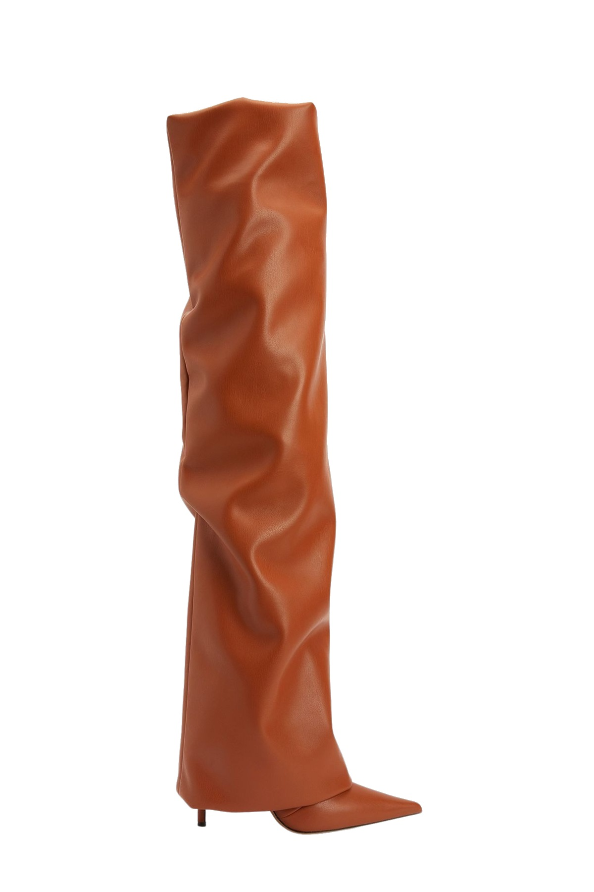 Dusya Ruched Leather Over The Knee Boots - Brown