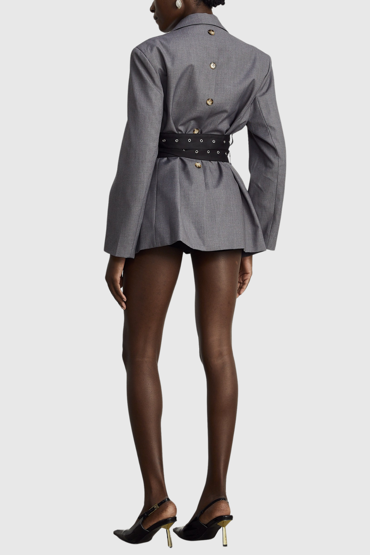 Eairein Belted Waist Blazer - Grey
