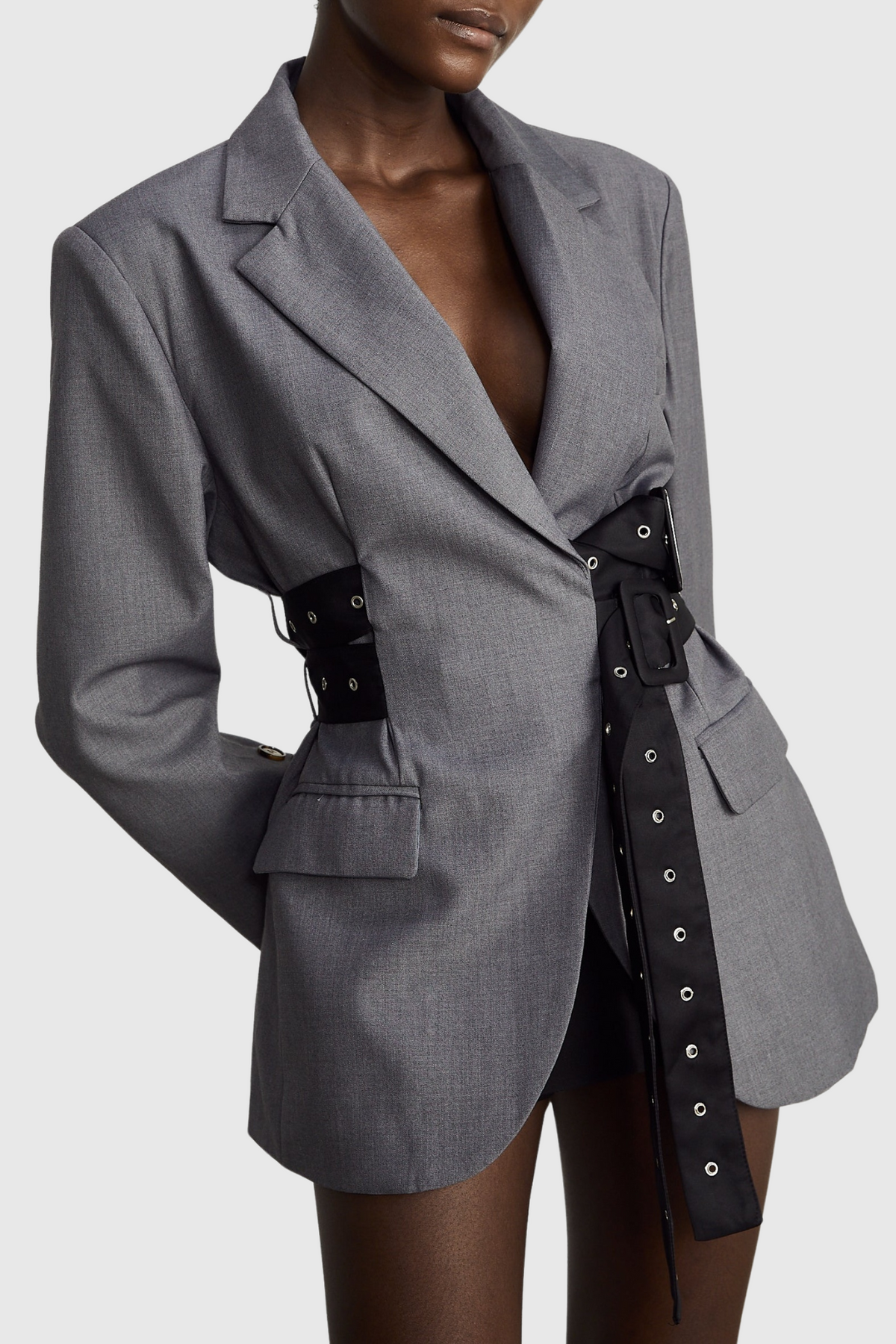 Eairein Belted Waist Blazer - Grey