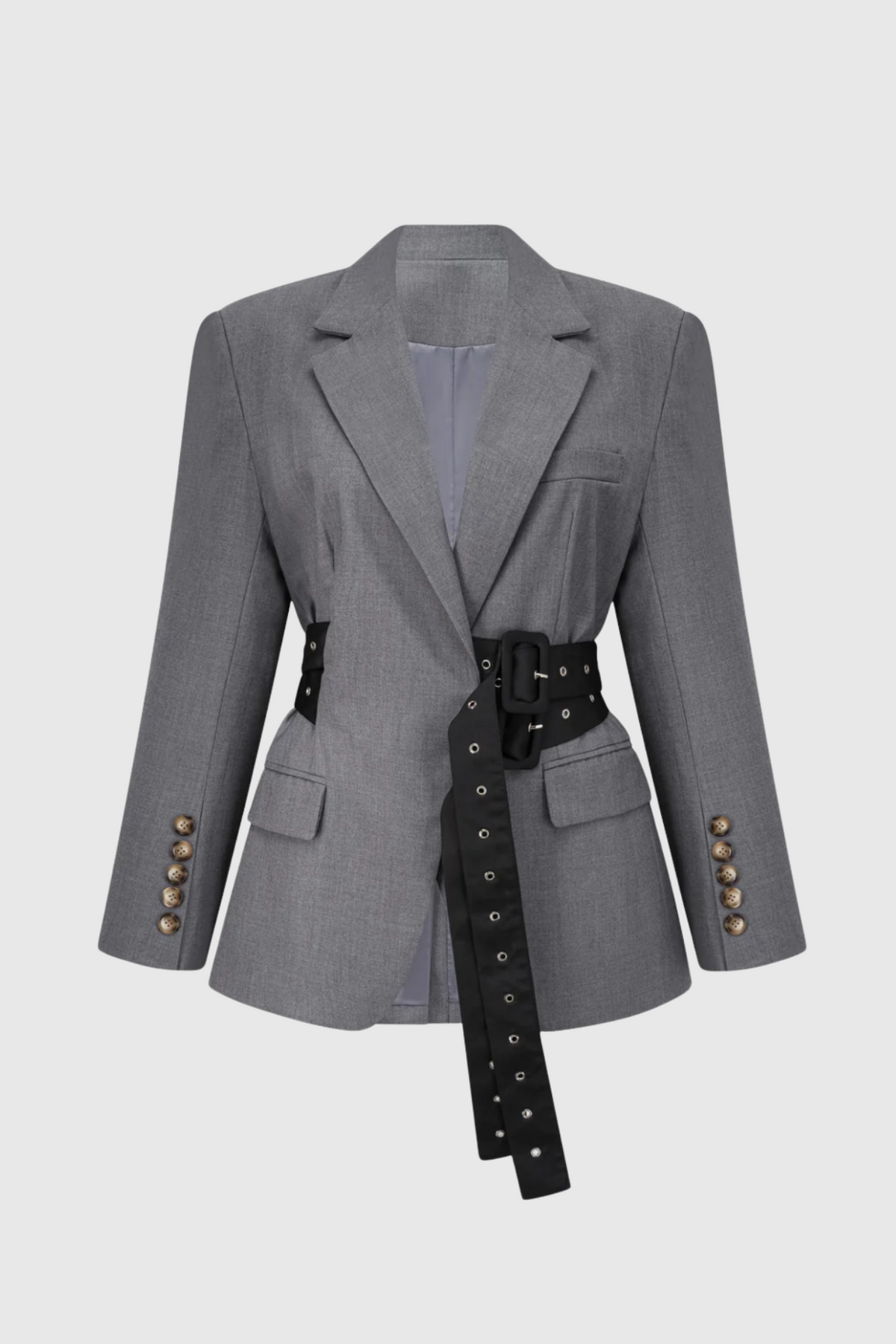Eairein Belted Waist Blazer - Grey