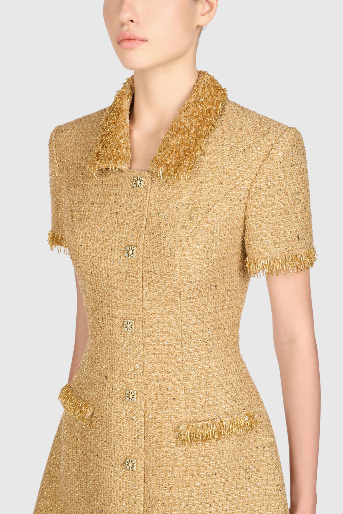 Elborno Gold Embellished Mini Dress