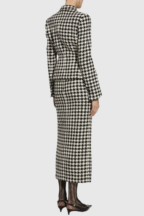 Eisa Houndstooth Tweed Jacket & Midi Skirt Set