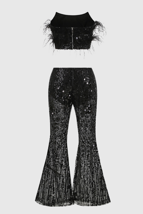 Eleri Feather Sequin Corset Two Piece Set