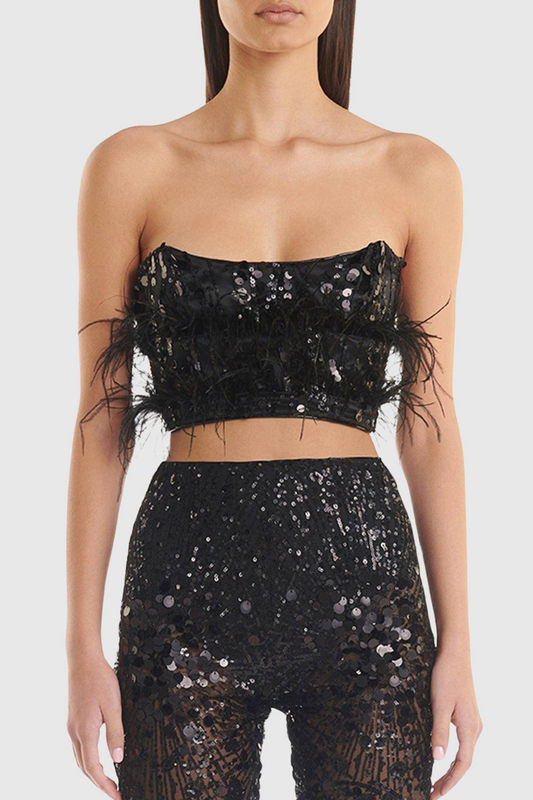 Eleri Feather Sequin Corset Two Piece Set