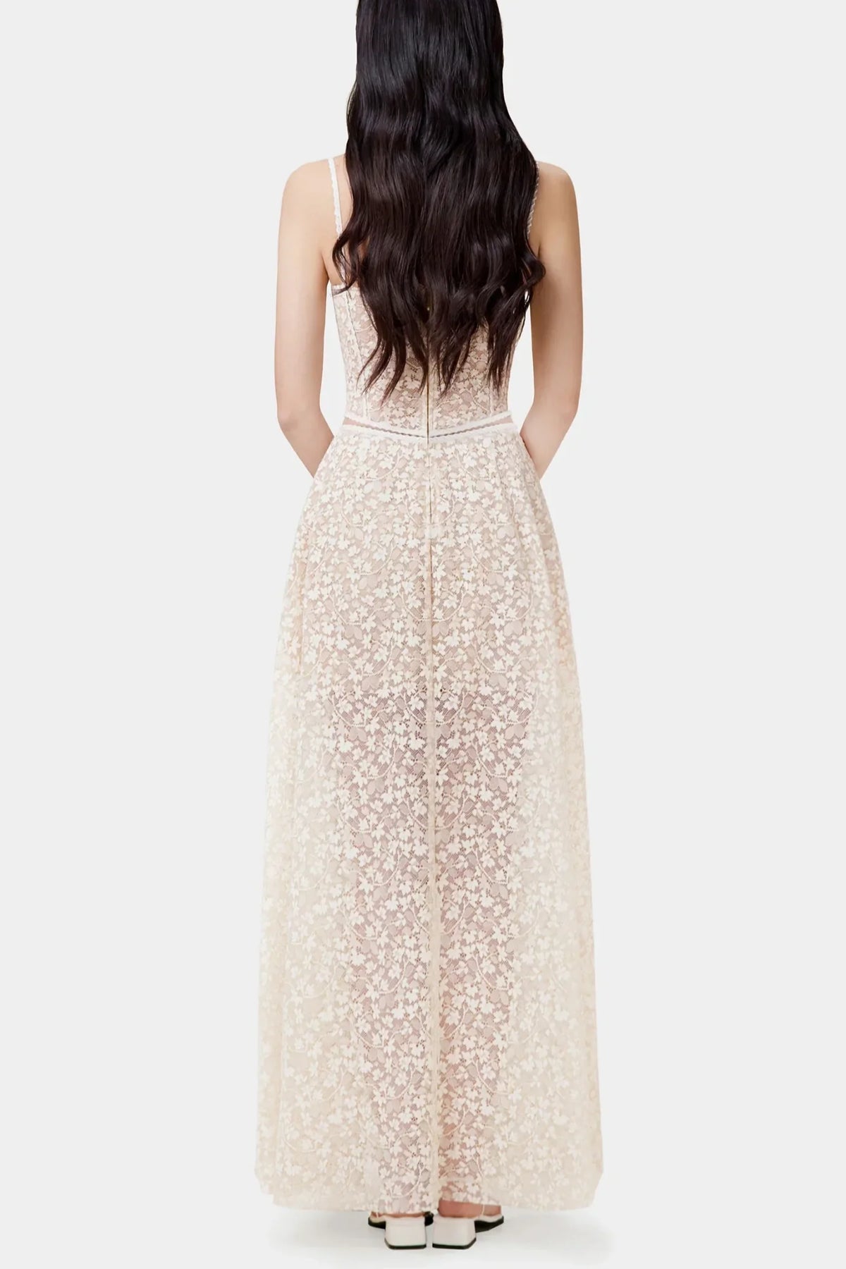 Emani Floral Lace Corset Cutout Maxi Dress - Beige