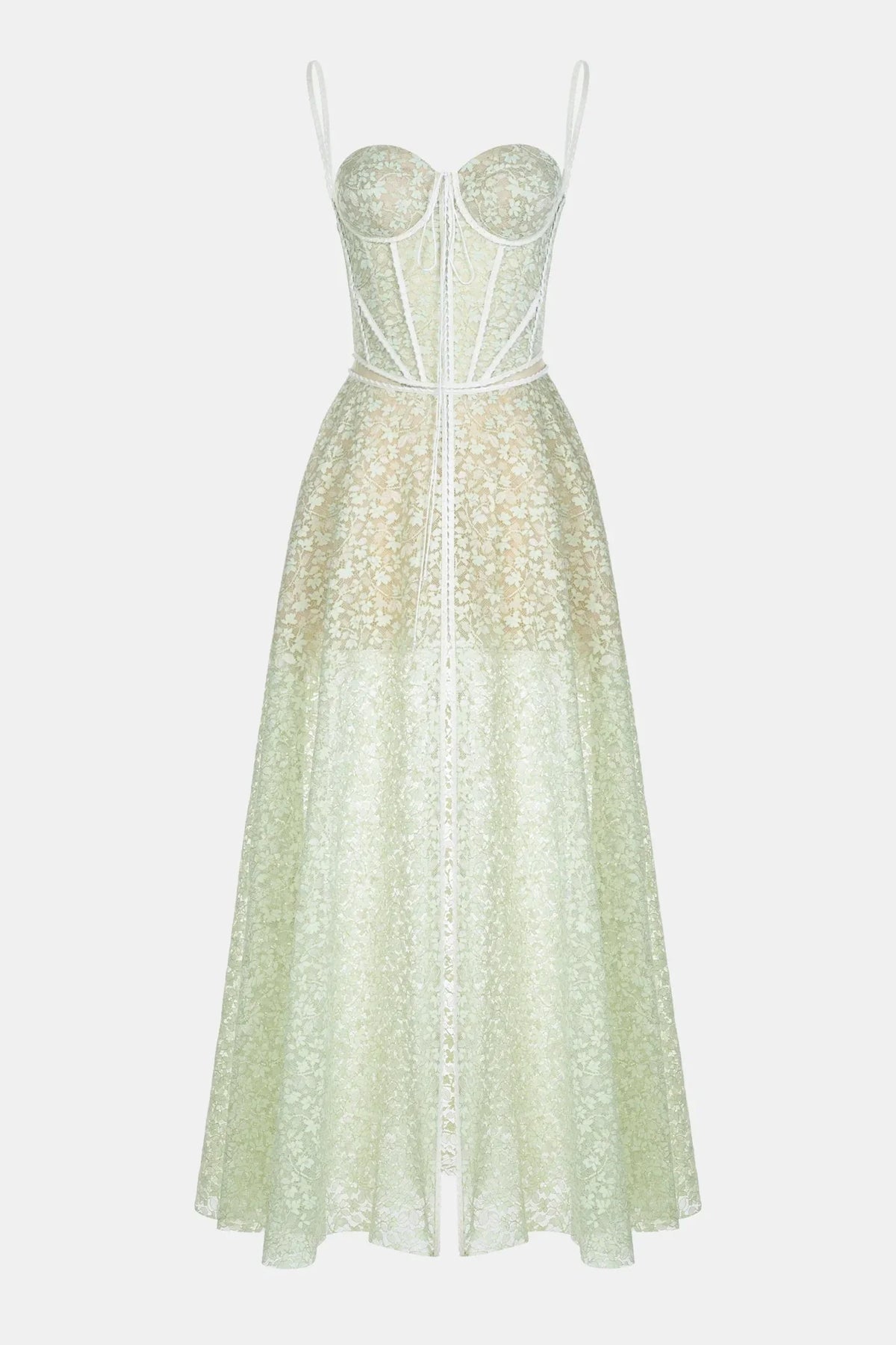 Emani Floral Lace Corset Cutout Maxi Dress - Mint