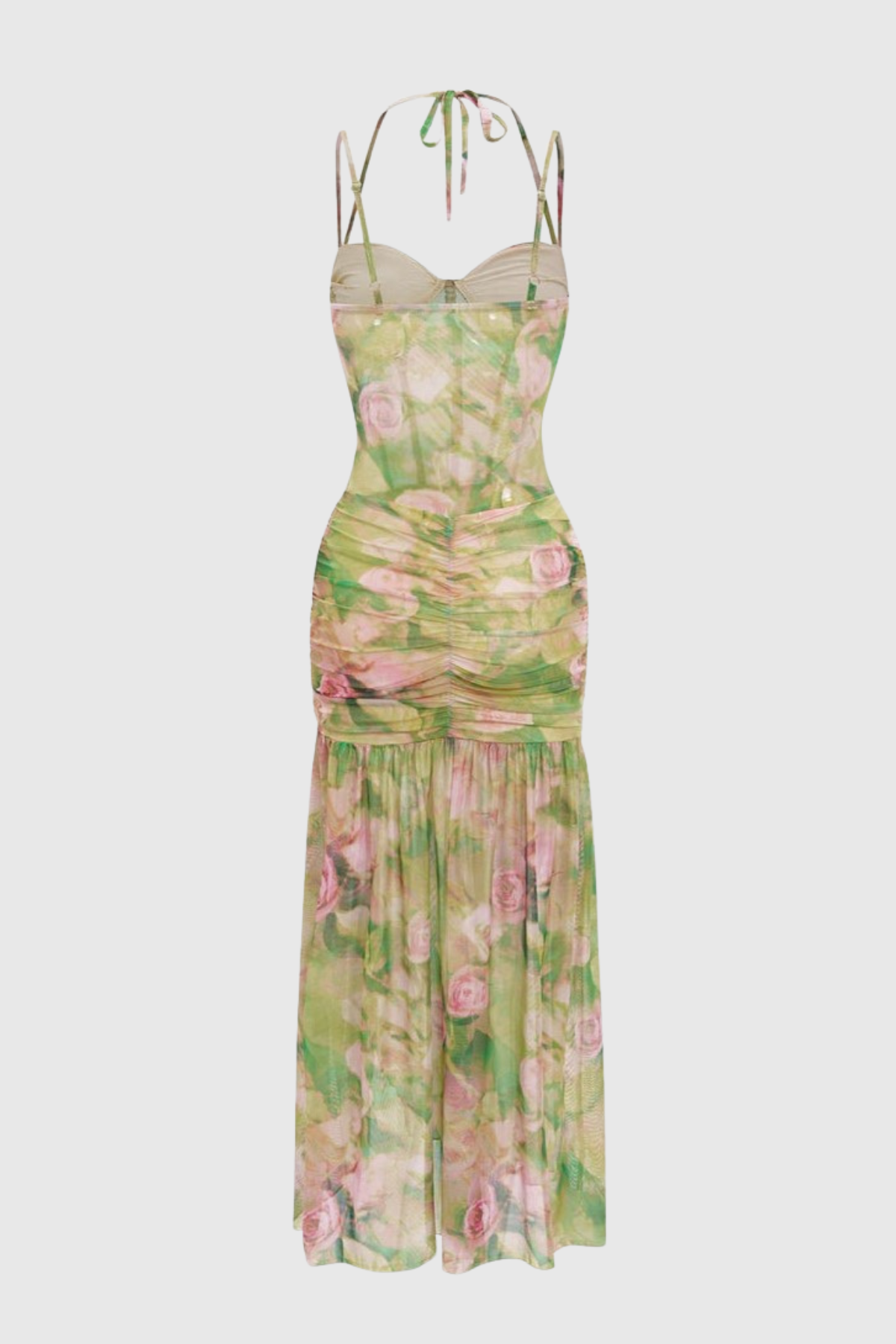 Emika Floral Print Corset Mesh Maxi Dress