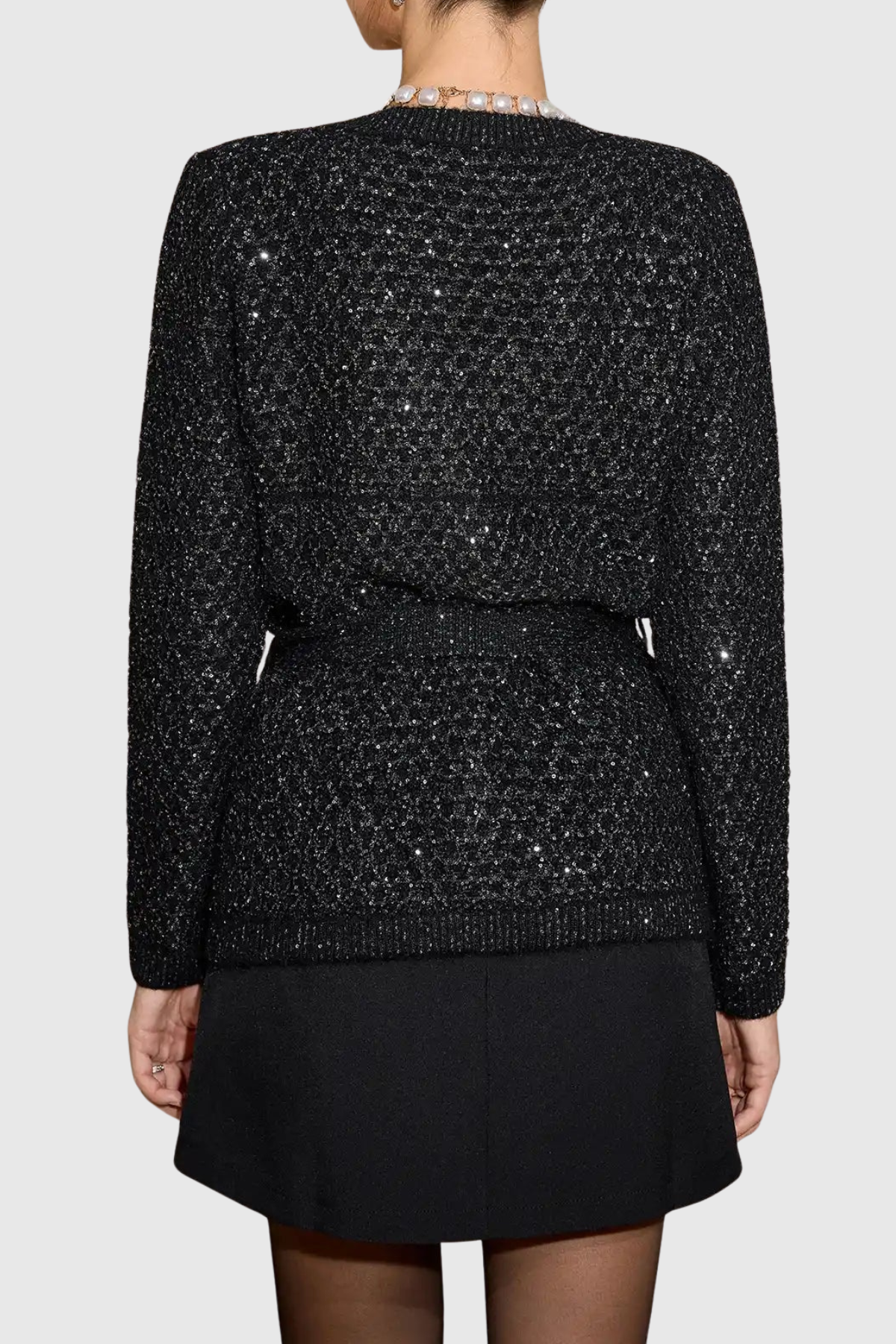 Emilia Sequin Embellished Cardigan - Black
