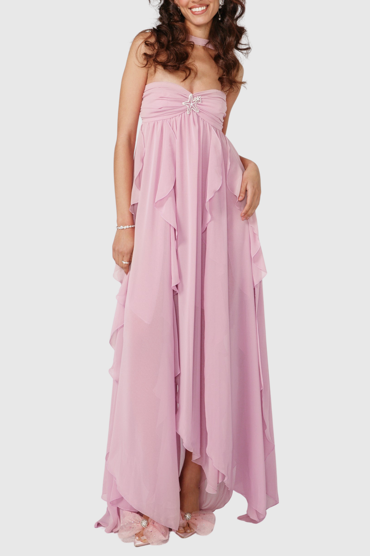 Emine Halter Ruffle Split Maxi Dress - Purple-70