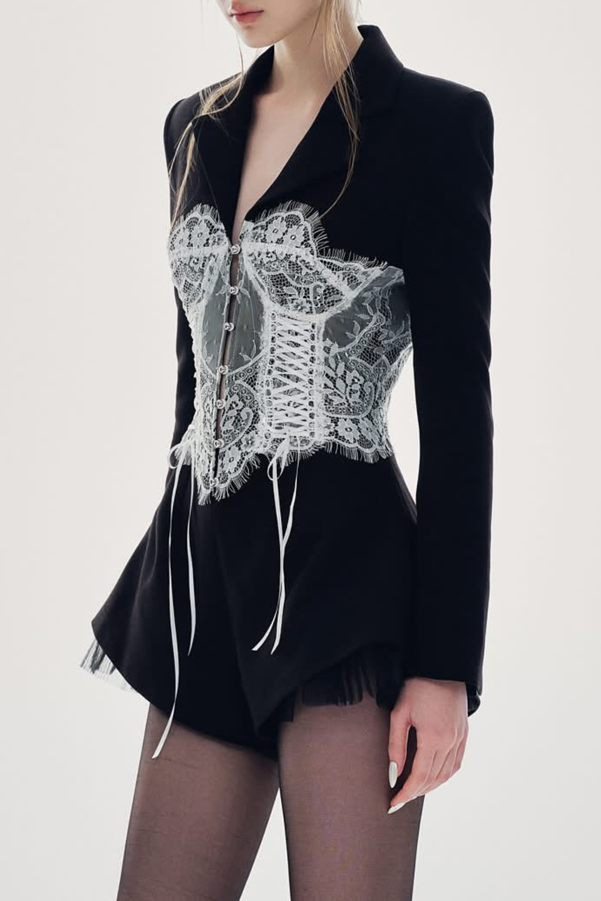 Emmit Lace Corset Ruffle Romper