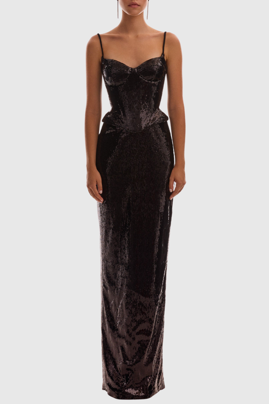 Ennis Sequin Corset & Maxi Skirt Set - Black