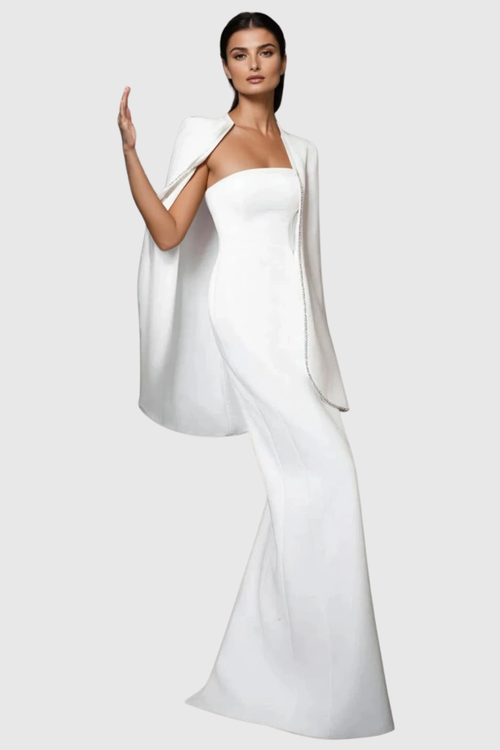 Enoch Strapless Mermaid Maxi Dress & Crystal Embellished Cape Set