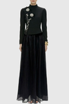 Ephra Floral Crystal Embellished Top & Maxi Skirt Set - Black