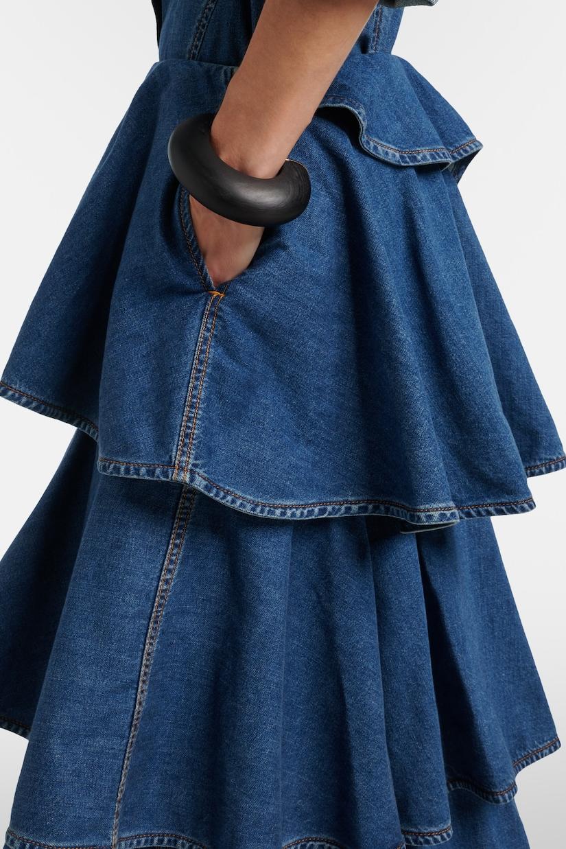 Eryx Spiral Tiered Denim Midi skirt