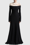 Estha Floral Embellished Draped Maxi Dress - Black