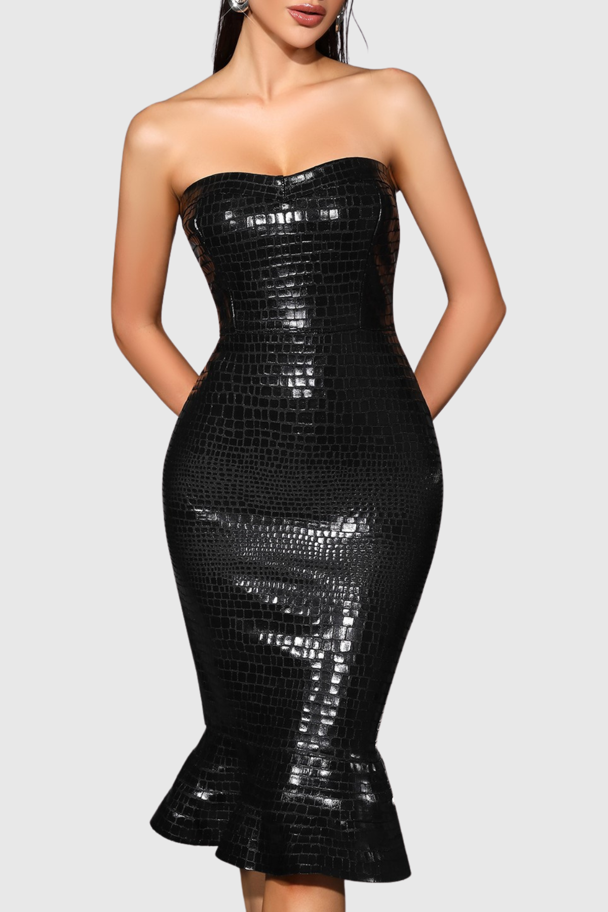 Ethan Strapless Print Mini Bandage Dress - Crocodile