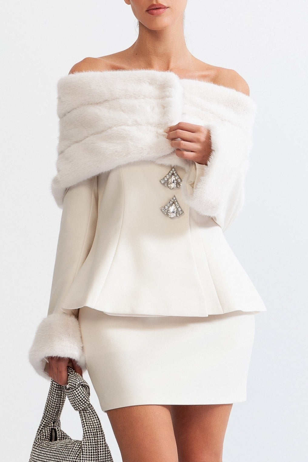 Eunice Off Shoulder Faux Fur Two Piece Set