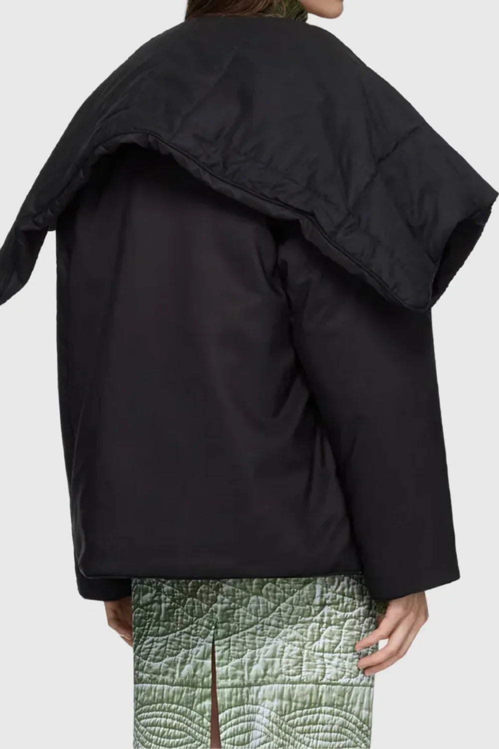 Fern Lapel Padded Jacket - Black