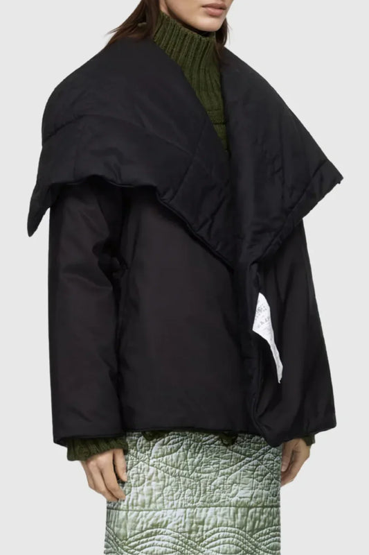 Fern Lapel Padded Jacket - Black