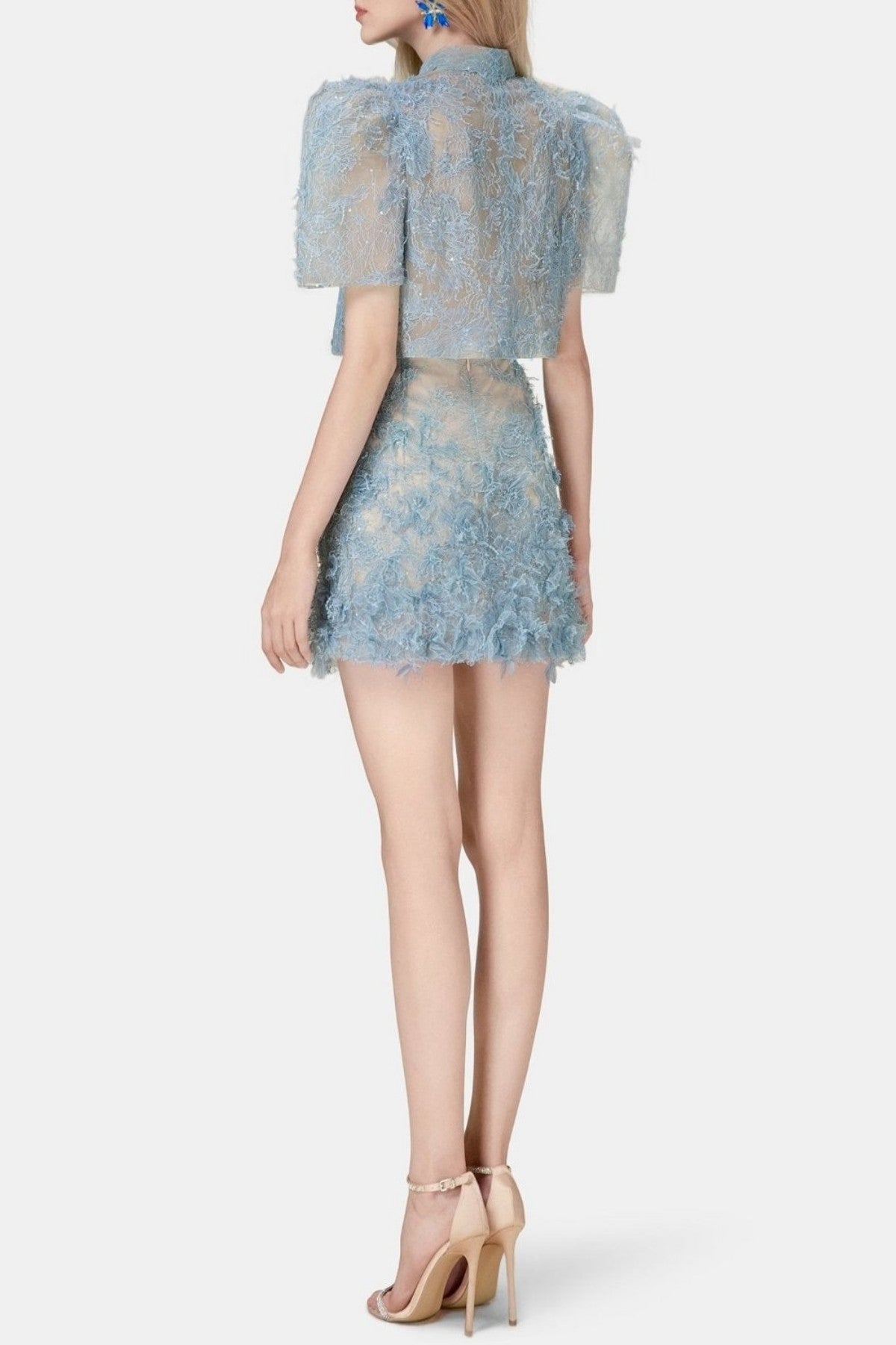 Finlia Lace Top & Mini Skirt Set - Blue