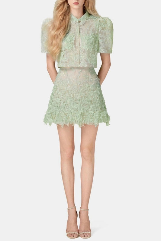 Finlia Lace Top & Mini Skirt Set - Green
