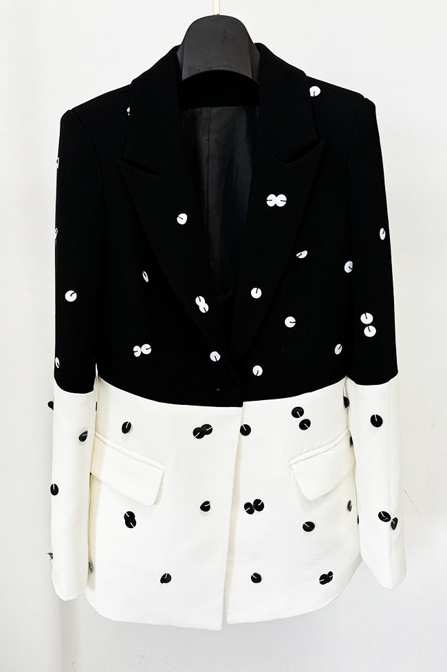 Gana Sequin Dot Trumpet Blazer - White