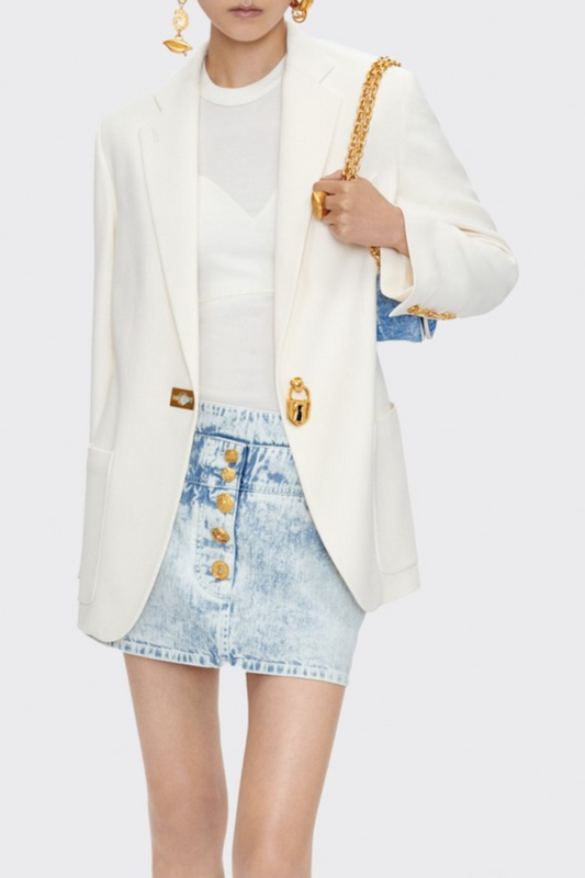 Giacomo Padlock Embellished Blazer - White