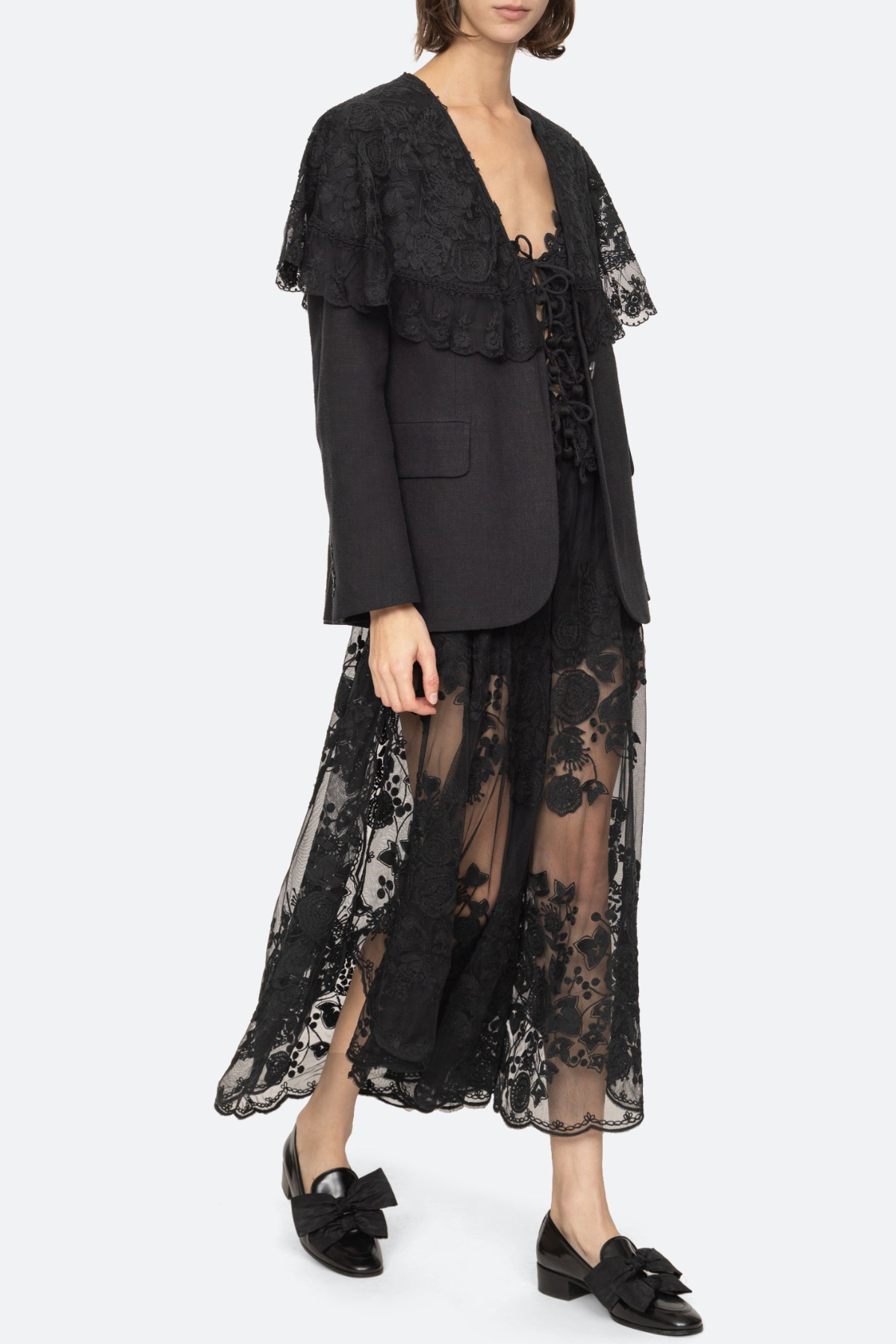Gidea Lace Midi Skirt - Black