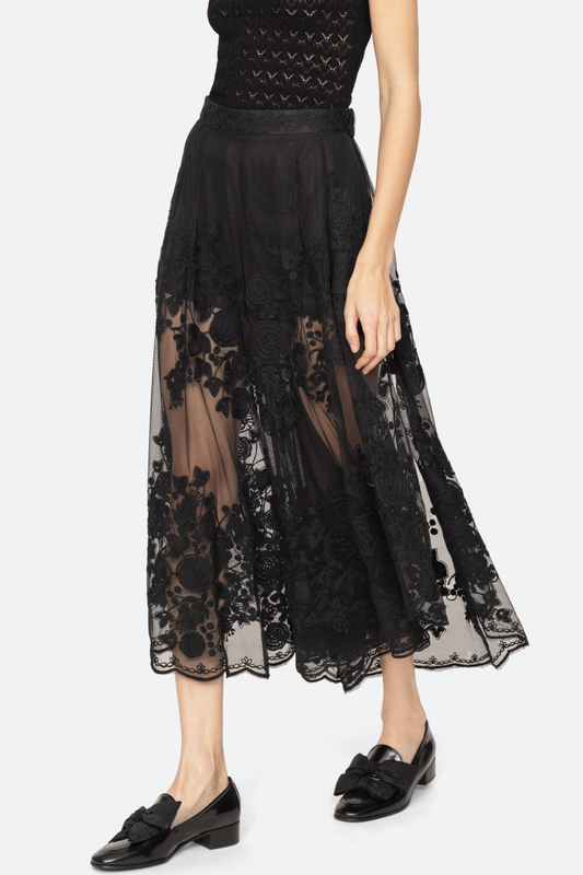 Gidea Lace Midi Skirt - Black