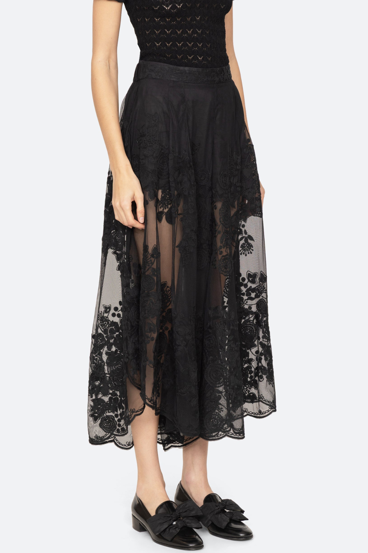 Gidea Lace Midi Skirt - Black