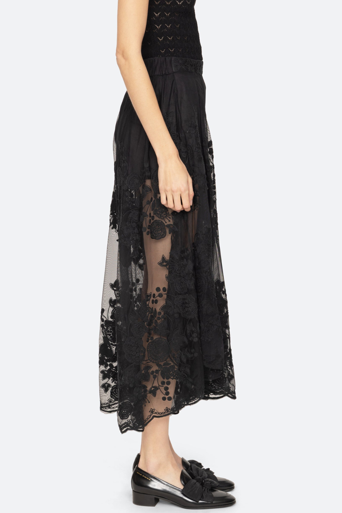 Gidea Lace Midi Skirt - Black