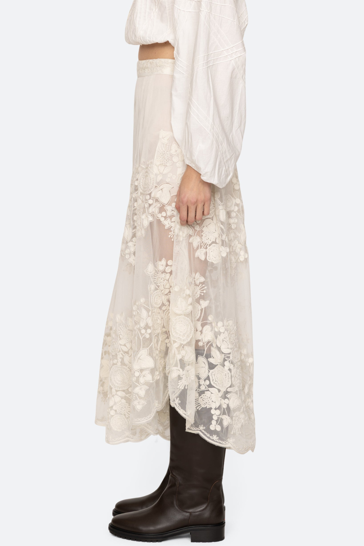 Gidea Lace Midi Skirt - White
