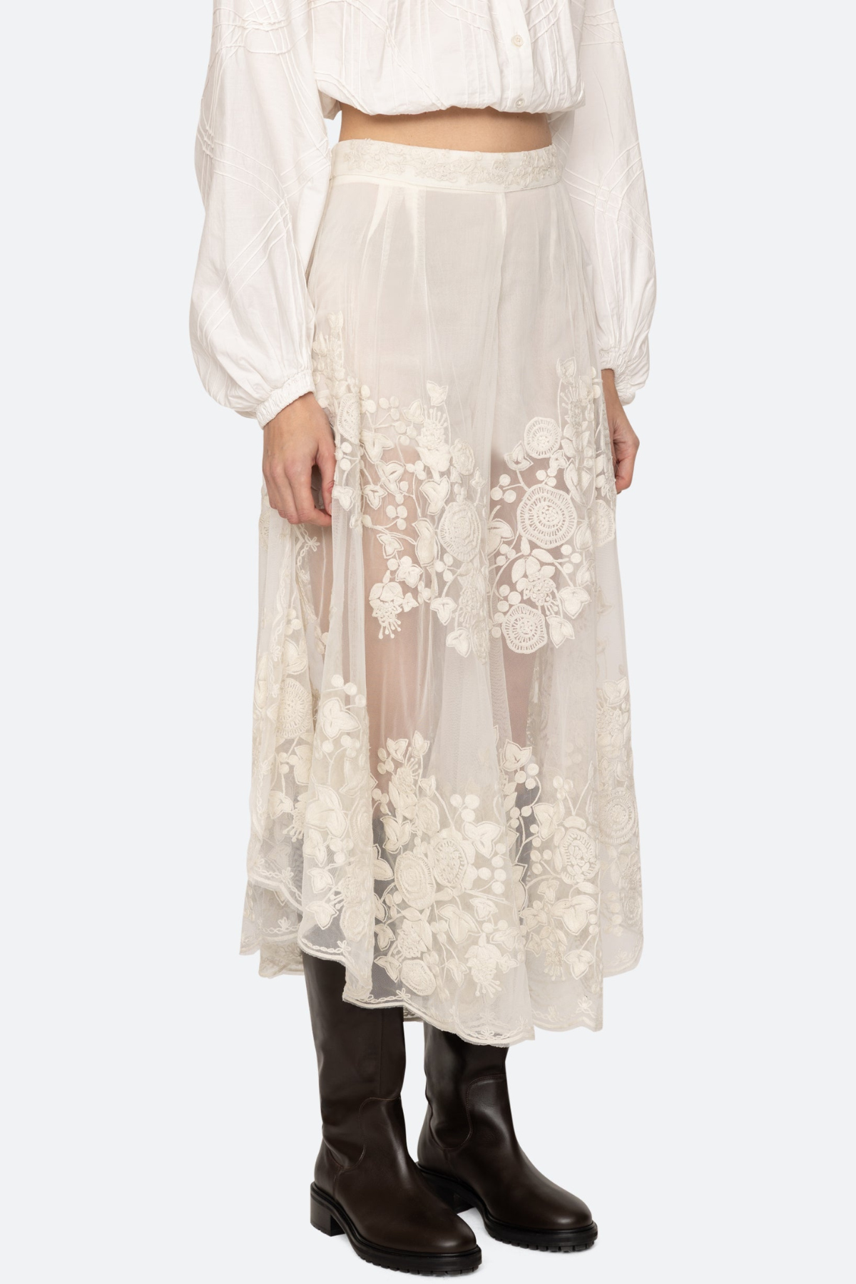 Gidea Lace Midi Skirt - White