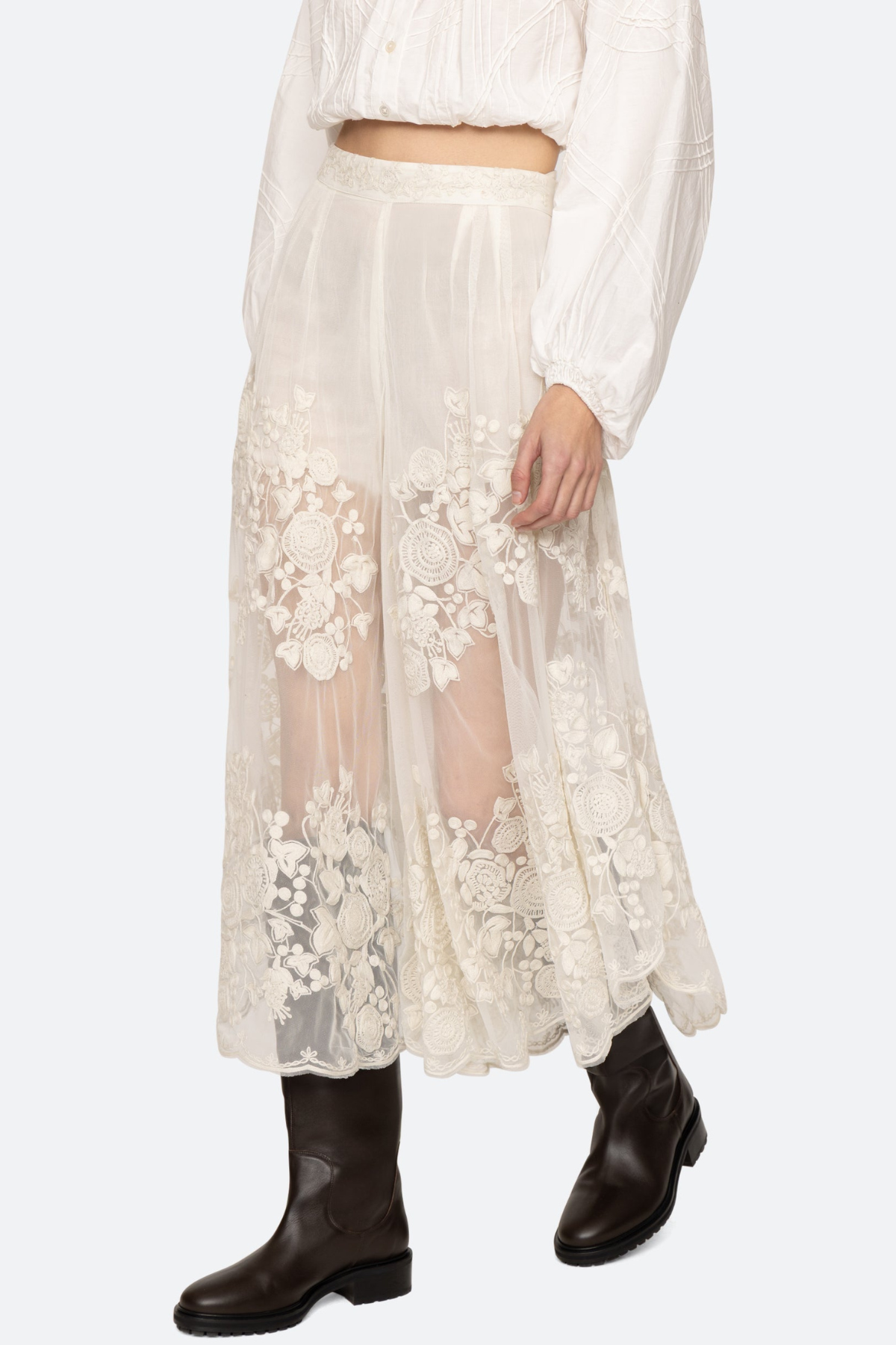 Gidea Lace Midi Skirt - White