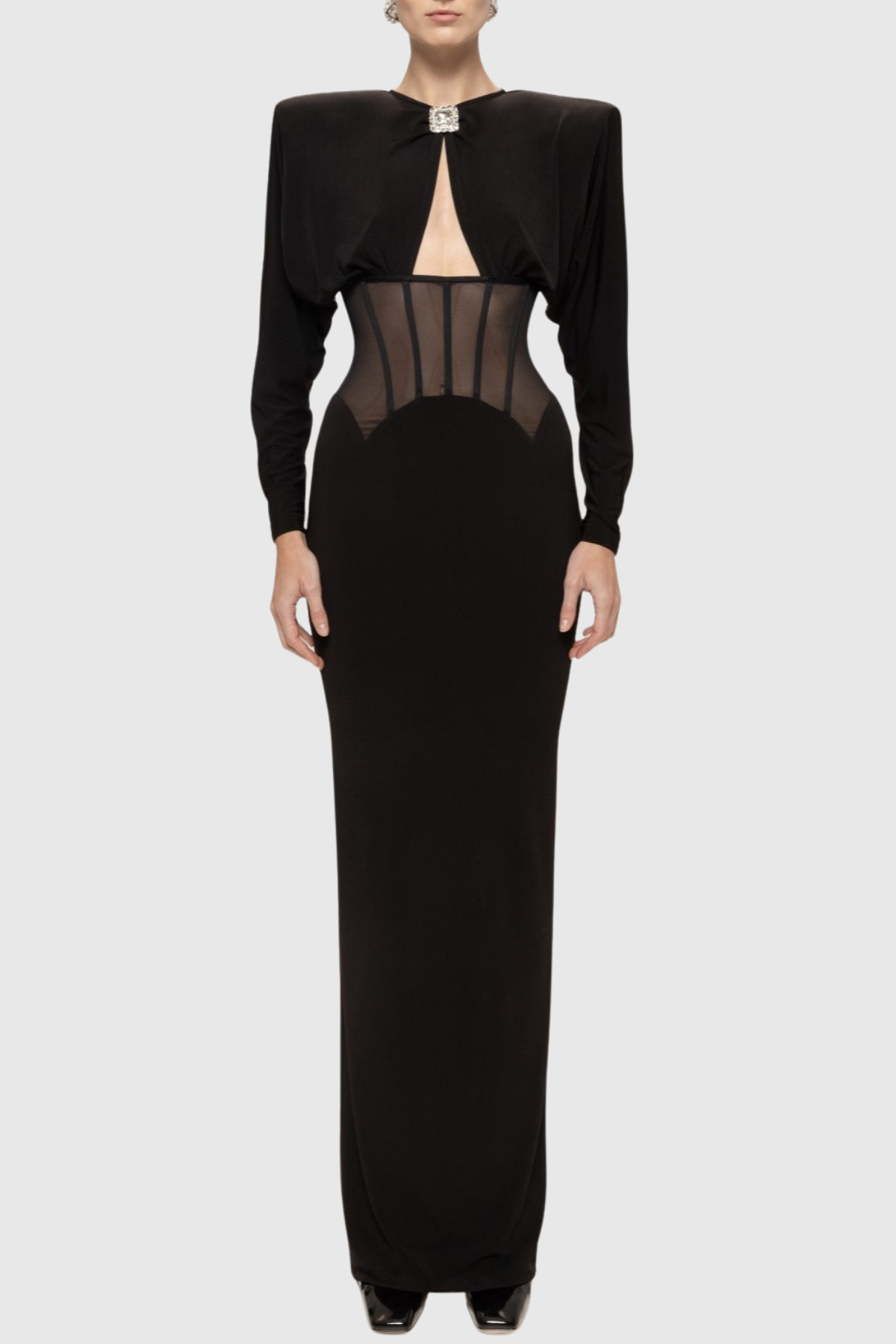 Giffora Cutout Mesh Corset Maxi Dress