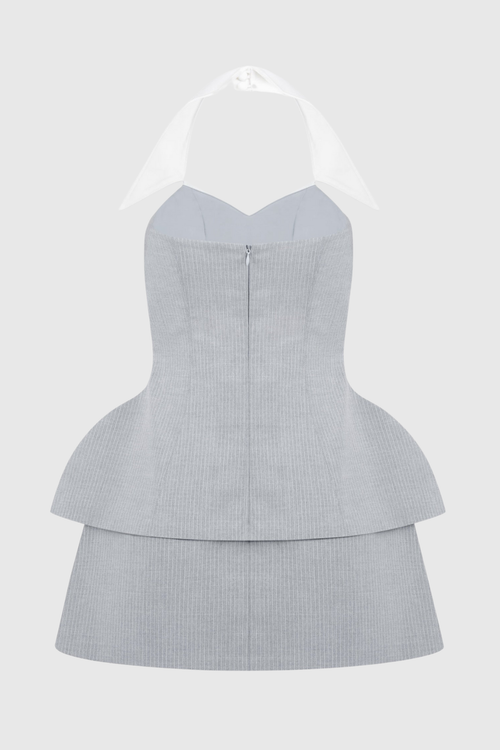 Hcona Halter Layered Pinstripe Mini Dress