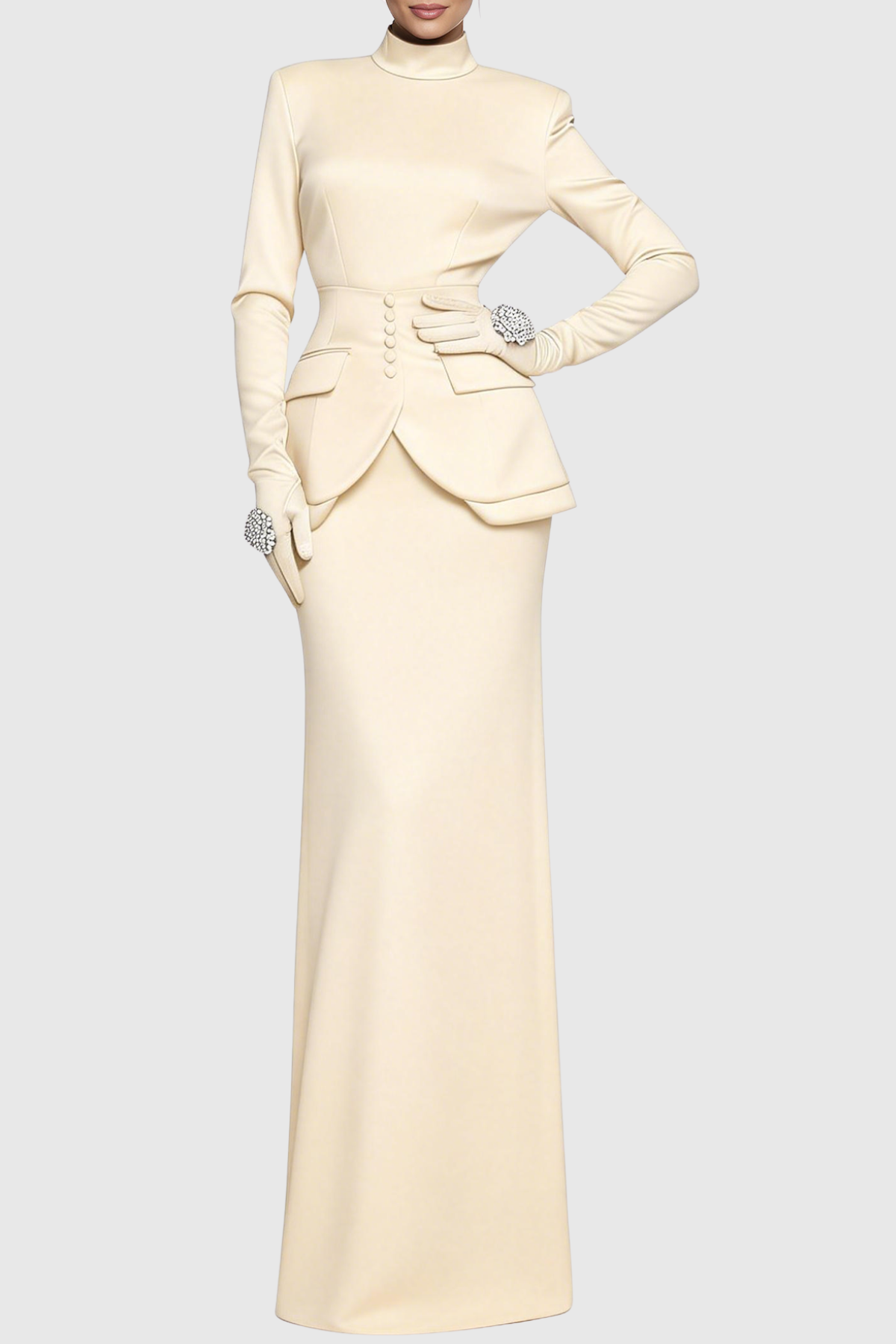 Hezeka Cinched Satin Top & Maxi Skirt Set - Beige-33